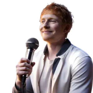 AI voice Ed Sheeran holding a mic