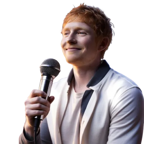 AI voice Ed Sheeran holding a mic