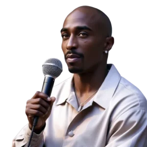 Tupac Shakur Amaru AI Voice holding a mic