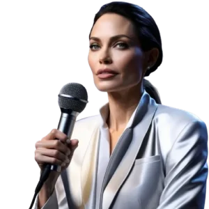 AI Voice Angelina Jolie holding a mic