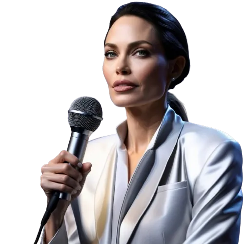 AI Voice Angelina Jolie holding a mic