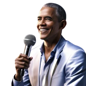 AI voice Barack Obama holding a mic