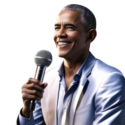 AI voice Barack Obama holding a mic