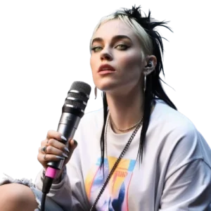 AI voice Billie Ellish holding a mic