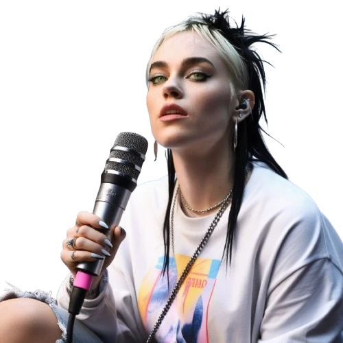 AI voice Billie Ellish holding a mic