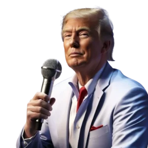 AI Voice Donald Trump holding a mic