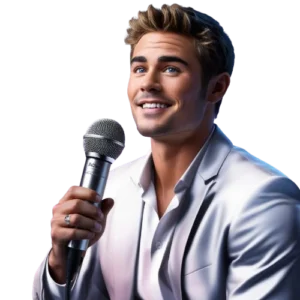 Ai voice Zac Efron holding a mic