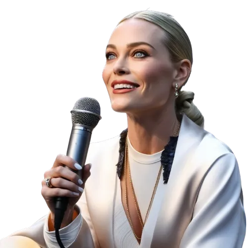 AI Voice Margot Robbie holding a mic