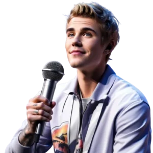 AI voice Justin Bieber holding a mic