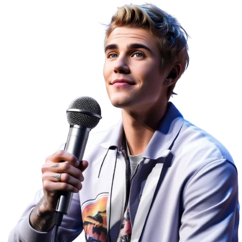 AI voice Justin Bieber holding a mic