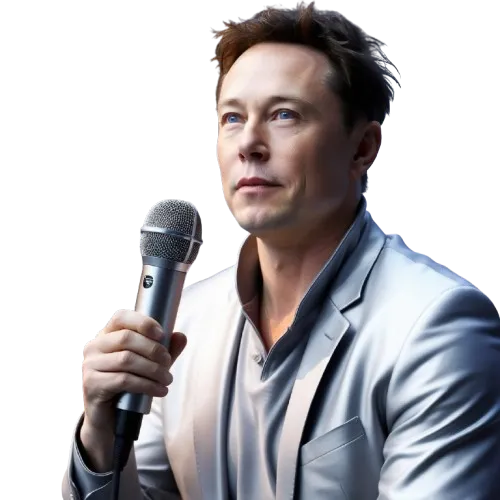 Elon musk AI Voice holding a mic